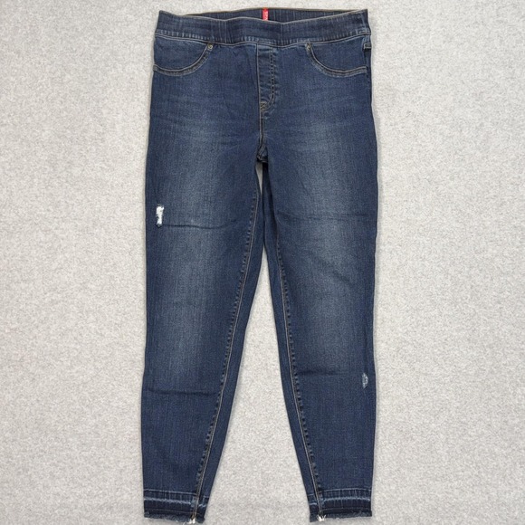 SPANX Denim - Spanx Jegging Jeans Womens XL Blue Dark Wash Stretch W33 L27 Distressed Pull On